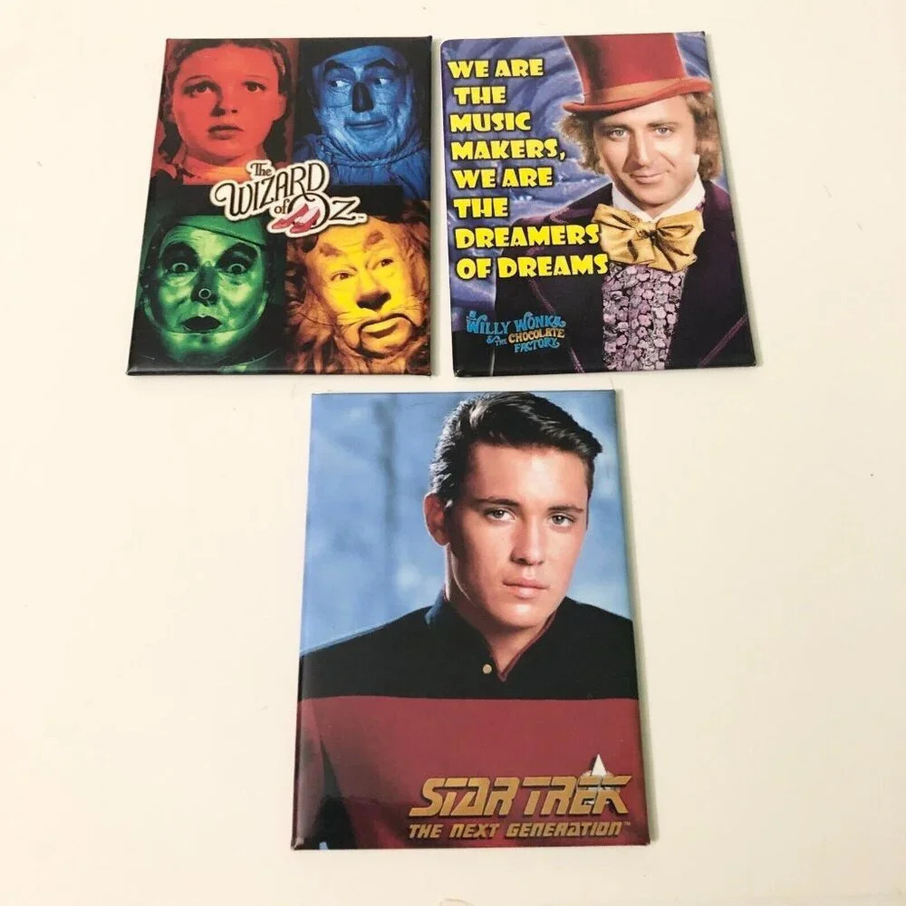 Lot of 3 Magnets Wizard of Oz Willy Wonka Star Trek Ata Boy Magnets